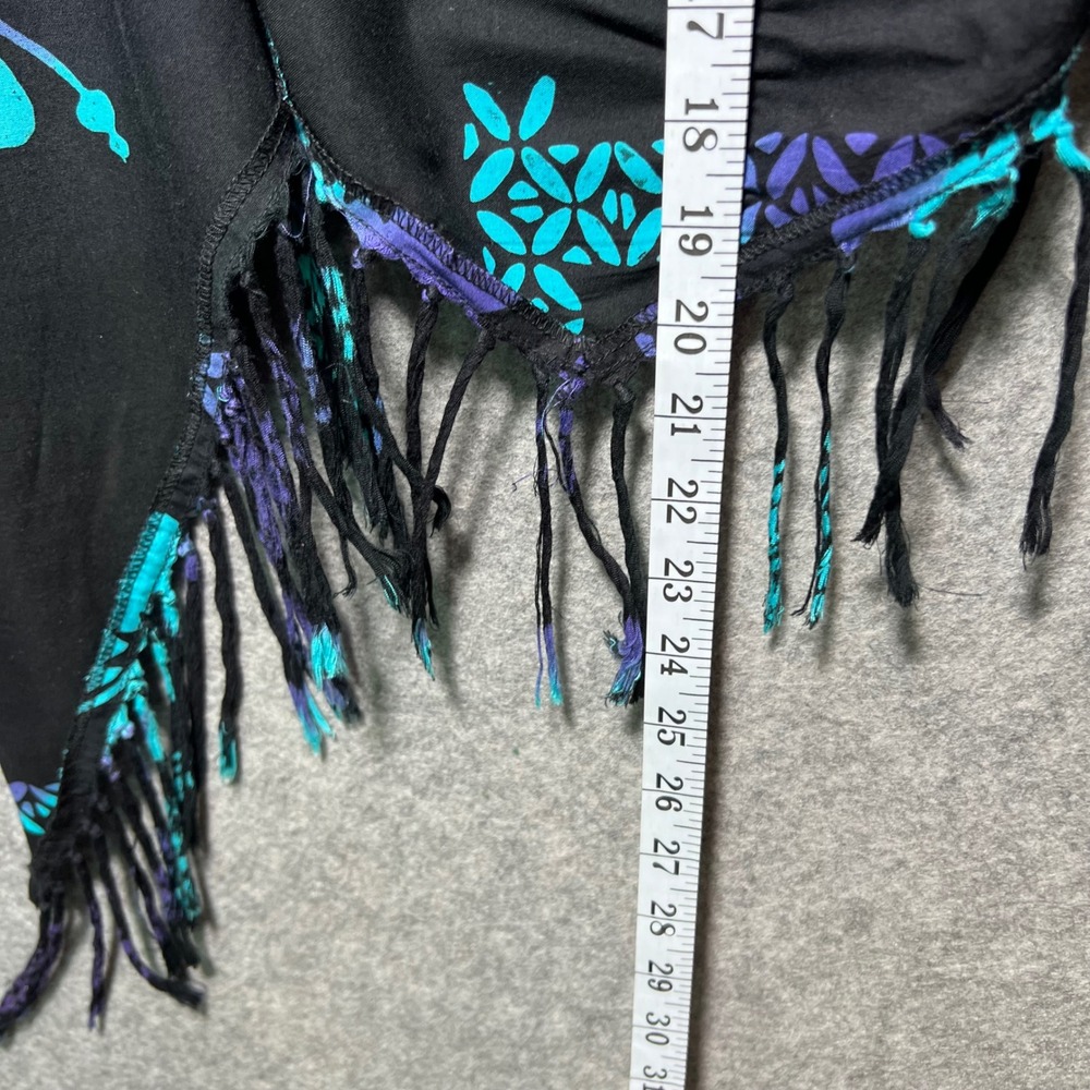 Bali Batiks Hand Painted Beaded Hibiscus Fringe Shawl Wrap Teal Purple Black - Picture 7 of 7